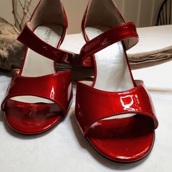 Roberto Capucci Firenze Red Patent Open Toe Shoes - Picture 1 of 15